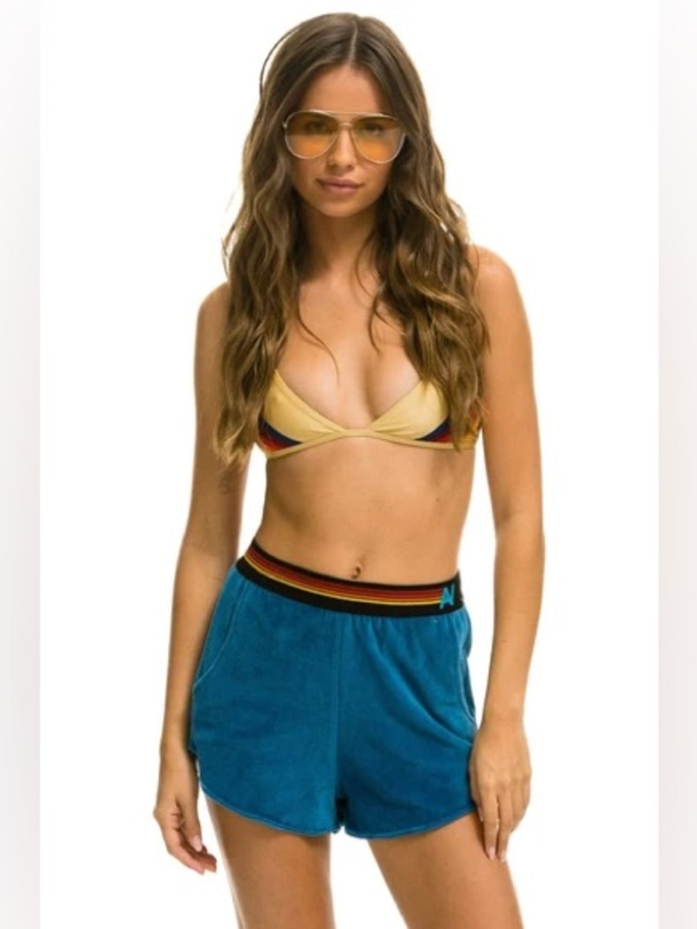 Aviator Nation Logo Stripe Lounger Shorts Women’s Large Caribbean Blue